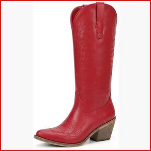 Women's Knee-High Cowboy Boots Pointed Toe Chunky Heel Embroidered Western